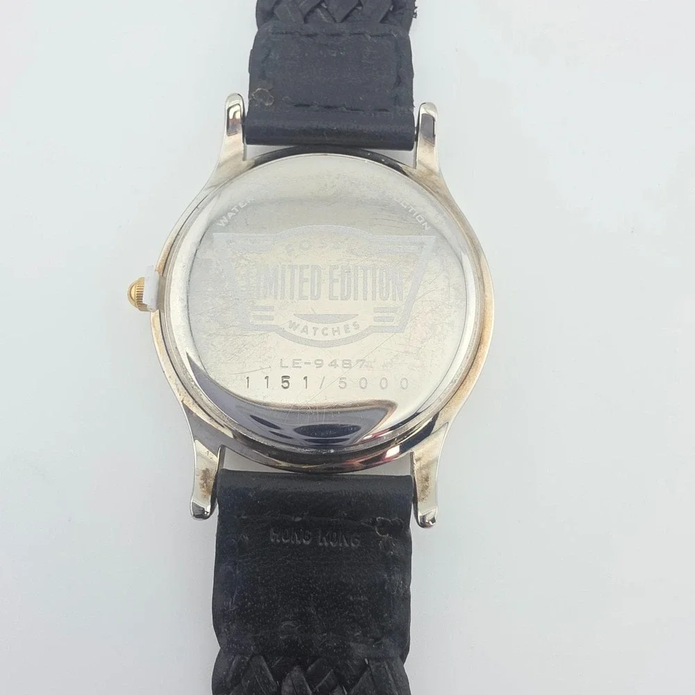 Vtg 1996 FOSSIL Watch Limited Edition Christmas Tree Holiday Black Leather 8